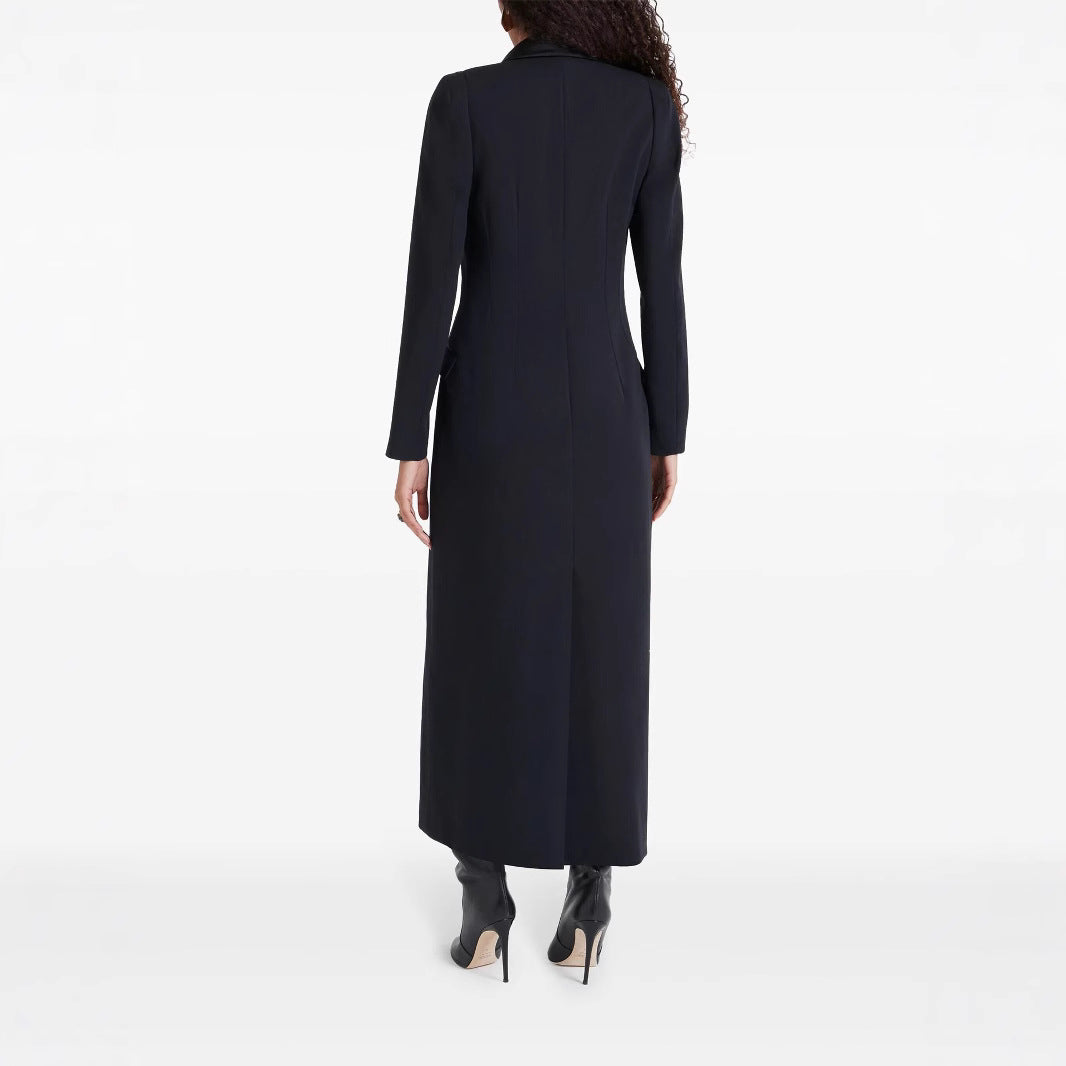 Damen Maxikleid im Smoking‑Blazer‑Stil mit Schalkragen und Ein‑Knopf‑Verschluss Echoarchiv