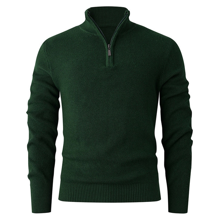 Herren nan Slim-Fit Halbzip-Strickpullover aus Merino-Baumwollmix mit verstärktem Stehkragen Echo Archiv