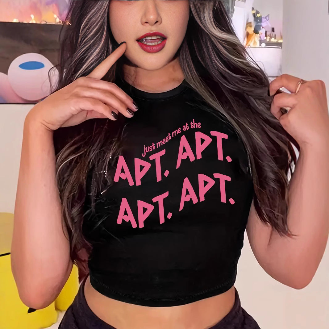 Damen Crop-Top mit auffälligem Schriftzug Echo Archiv