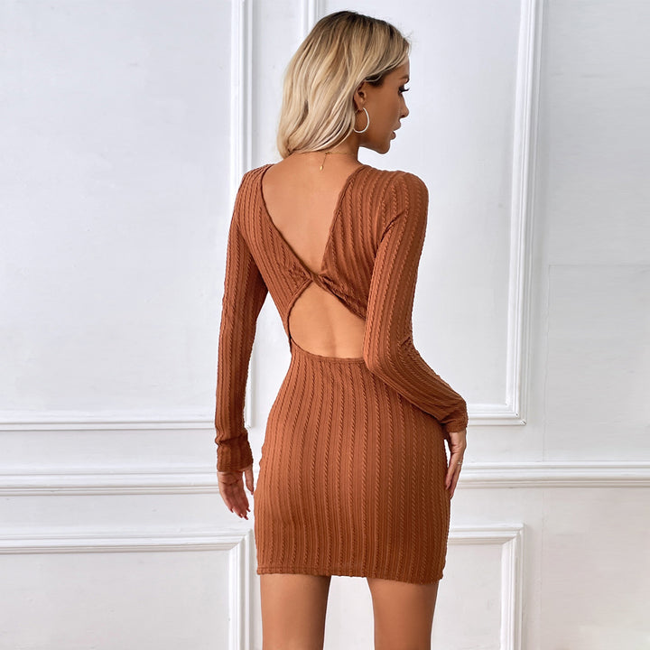 Damen figurbetontes geripptes Langarm‑Minikleid mit Rundhalsausschnitt und formendem Stretch-Jersey – Élara