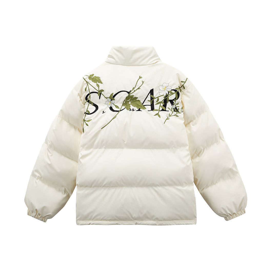 Damen Gepolsterte Oversize-Steppjacke mit Stehkragen und Blumenstickerei Echoarchiv