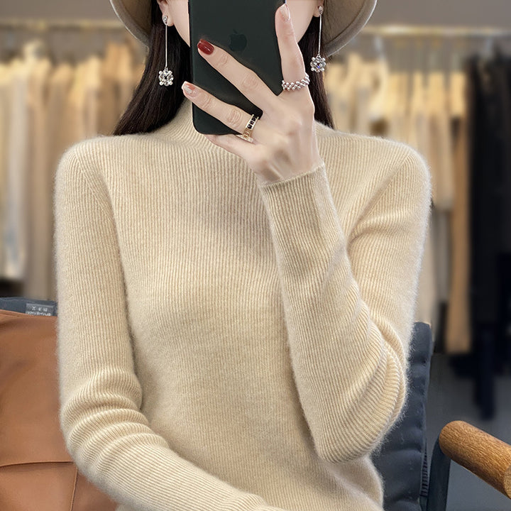 Damen Schlanker Feinstrick-Mockneckpullover aus feinem Angora‑Mix Echoarchiv