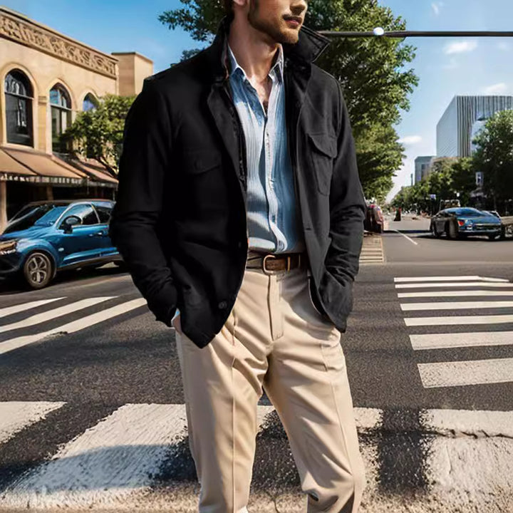 Herren zeitlose Utility-Jacke mit praktischen Taschen und Stehkragen Echoarchiv