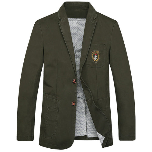 Herren legeres Baumwoll-Sakko mit aufgesetzten Taschen und Wappenpatch – Tianoro