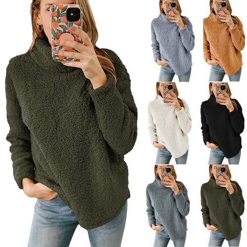 Damen Kuscheliger Oversize‑Teddy‑Pullover mit Stehkragen und gerundetem Saum Echo Archiv