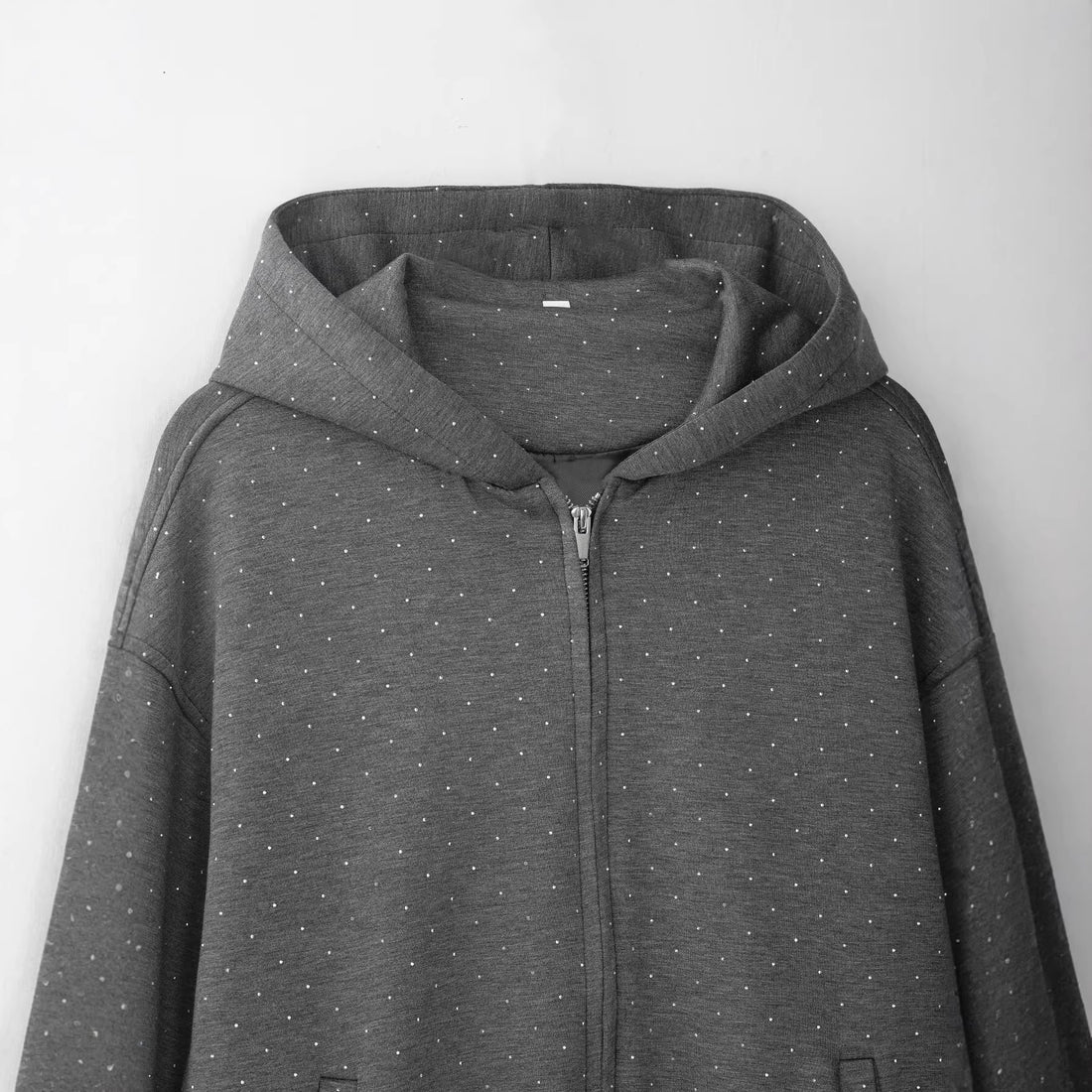 Damen Oversized Kapuzenjacke mit durchgehendem Reißverschluss, elastischem Saum und dezentem Punktmuster Echoarchiv