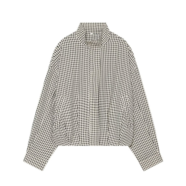 Damen Cropped Boxy-Jacke im Vichy-Karo mit Funnelkragen und verdeckter Knopfleiste Echoarchiv