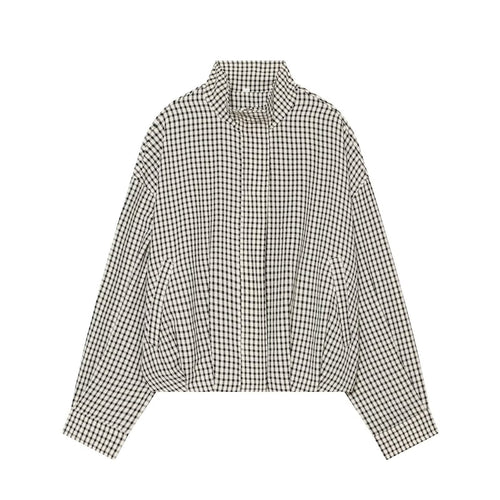 Damen Cropped Boxy-Jacke im Vichy-Karo mit Funnelkragen und verdeckter Knopfleiste Echoarchiv