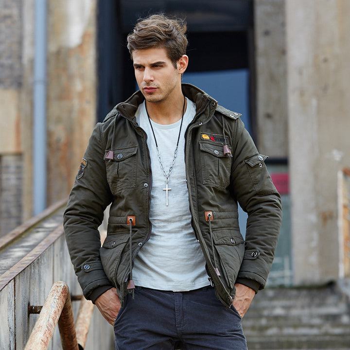Herren Robust verarbeitete Fieldjacke mit Kapuze Kordelzug und Multifachtaschen Echo Archiv