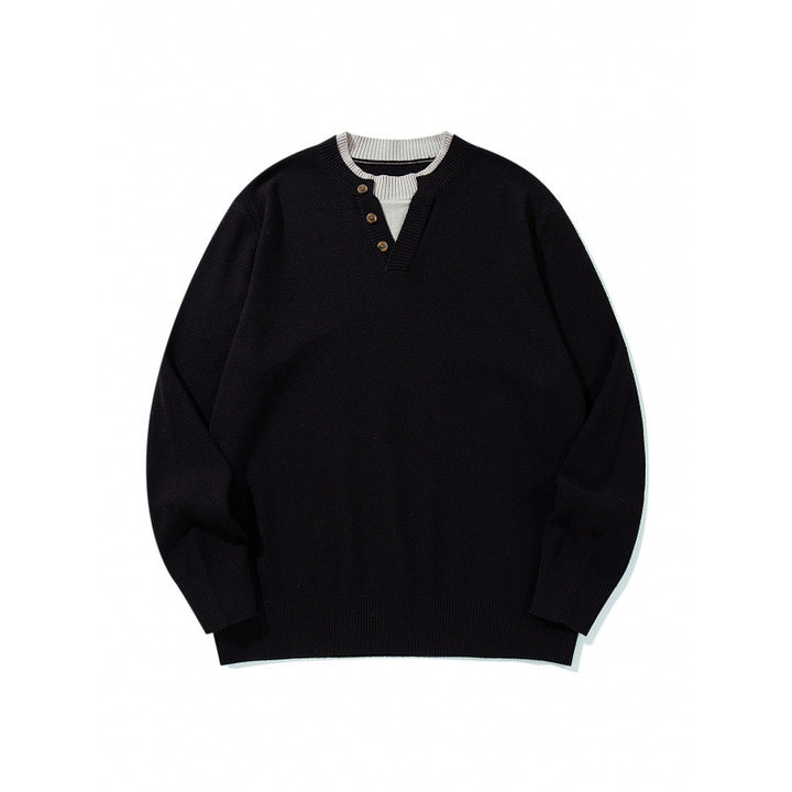 Unisex Strickpullover mit Henley-Knopfleiste, Kontrastkragen und Boxy‑Schnitt Echo Archiv