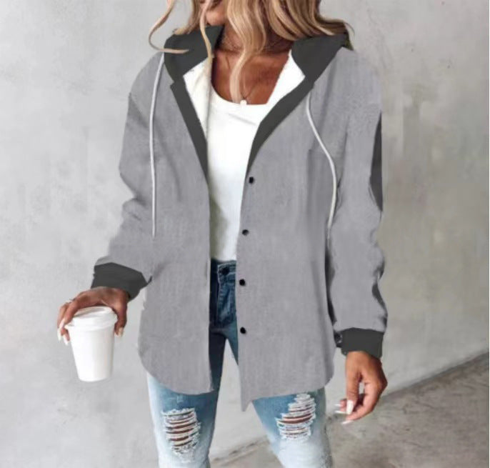 Damen Kapuzencardigan mit Streifen und Druckknopfblende Echoarchiv