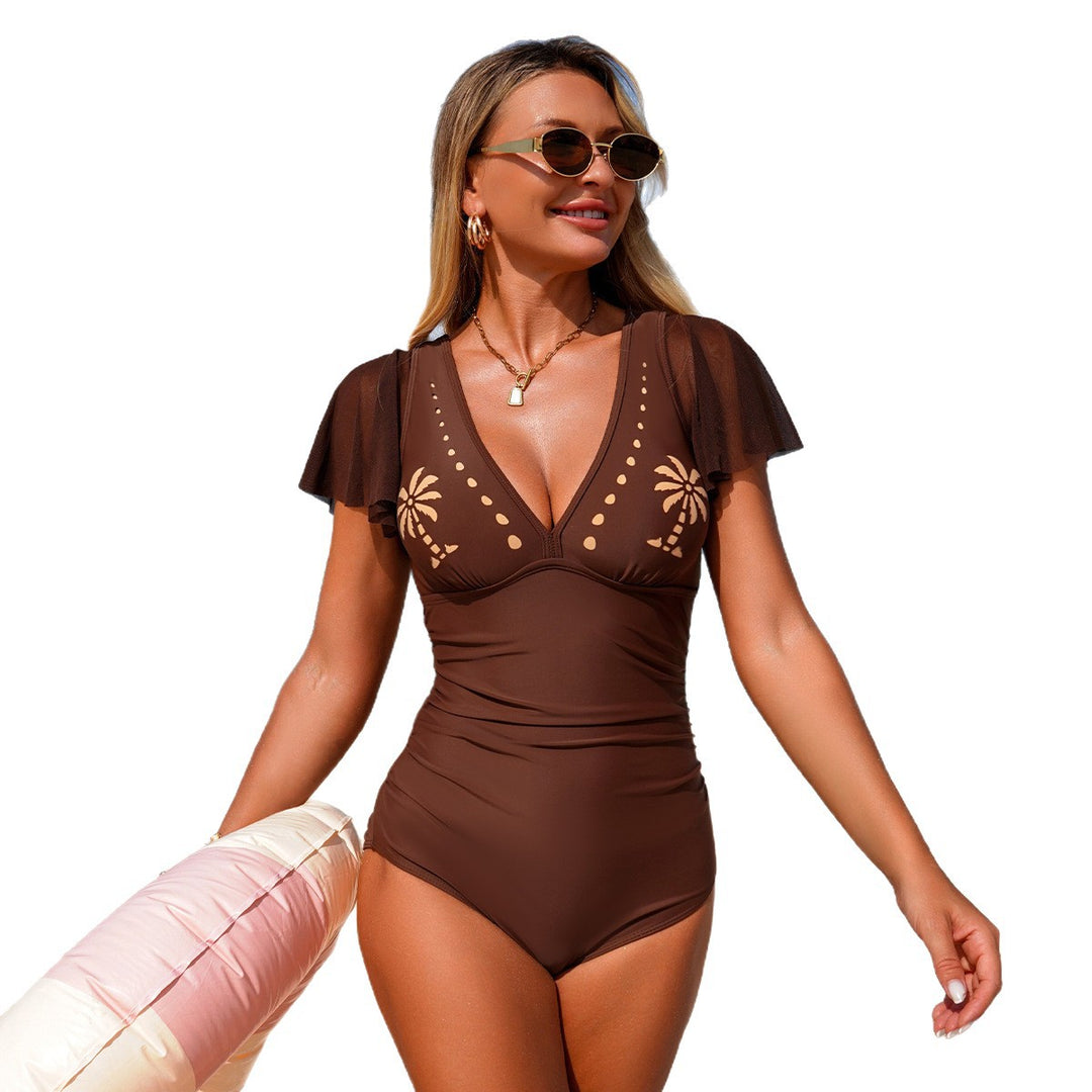 Damen eleganter Einteiler Badeanzug mit verspielten Rüschen und Cut-Out-Details Echo Archiv