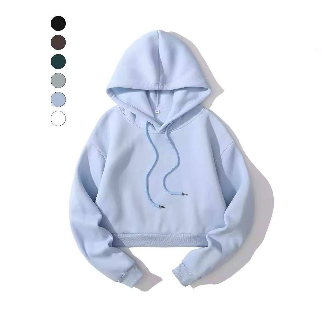 Damen nan cropped Kapuzenpullover mit weichem Fleece‑Innenfutter und elastischem Rippbund Echo Archiv