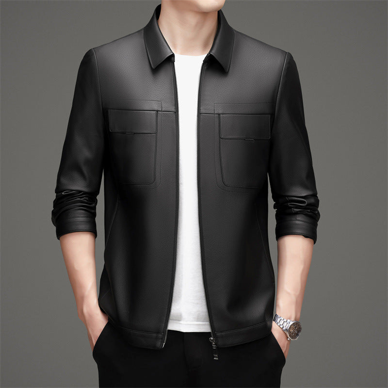 Herren lässige Lederjacke mit praktischen Brusttaschen Echoarchiv