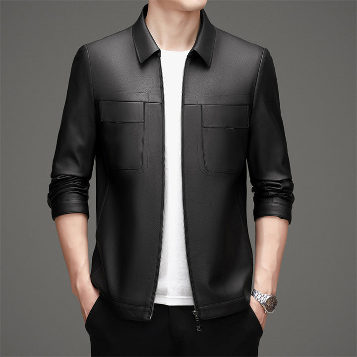 Herren lässige Lederjacke mit praktischen Brusttaschen Echoarchiv