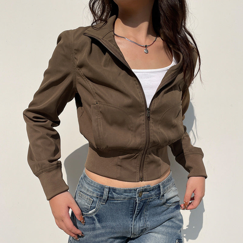 Damen nan taillierte Kurzjacke mit Stehkragen, durchgehendem Reißverschluss und elastischem Bund Echo Archiv