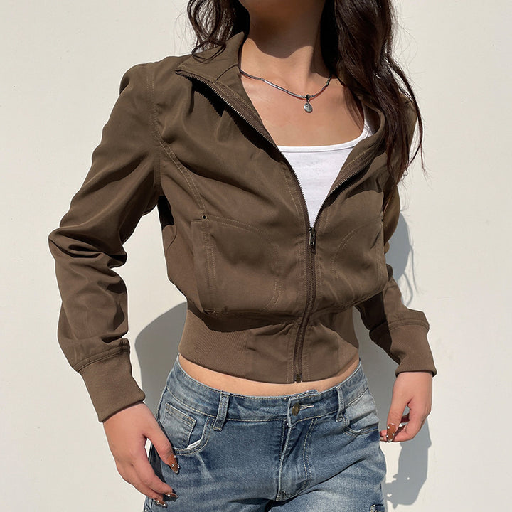 Damen nan taillierte Kurzjacke mit Stehkragen, durchgehendem Reißverschluss und elastischem Bund Echo Archiv