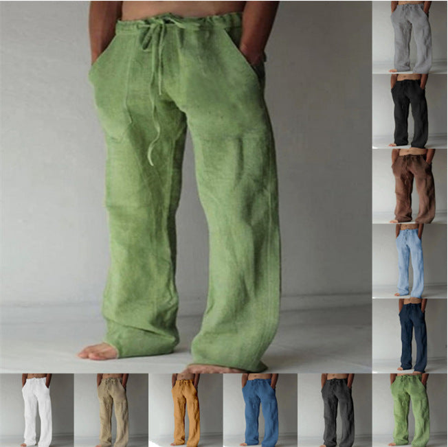 Herren Leinenhose mit weitem Schnitt Kordelzug und Seitentaschen – Sorevano