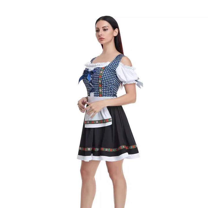Damen  traditionelles bayerisches Dirndl mit geschnürtem Mieder, kurzer Rocklänge und Schürze Echo Archiv
