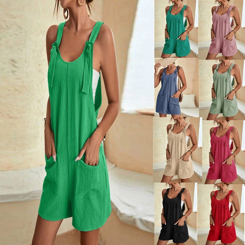 Damen Sommerlicher Latzshorts-Overall mit Knoten-Trägern und aufgesetzten Taschen Echo Archiv