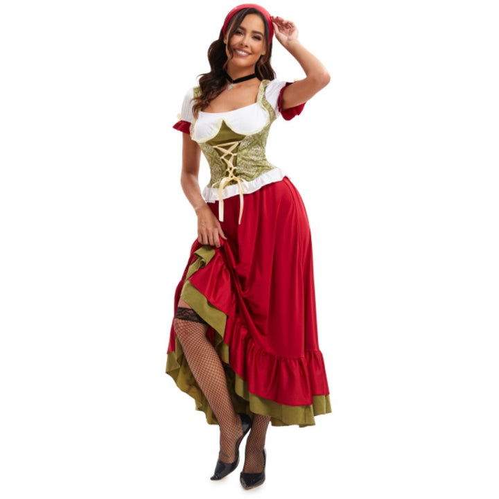 Damen nan sexy bayerisches Dirndl Kostüm mit geschnürtem Mieder Puffärmeln und mehrlagigem Stufenrock Echo Archiv