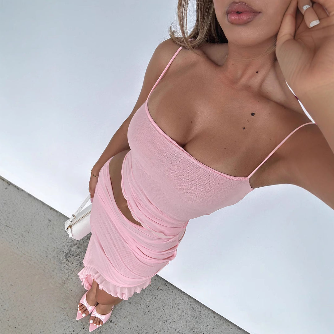 Damen elegantes Wickelkleid mit voluminösem Rüschensaum Echo Archiv