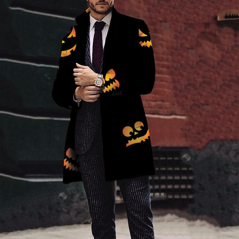 Herren Eleganter Trenchcoat mit Halloween-Motiv und klassischem Schnitt Echoarchiv