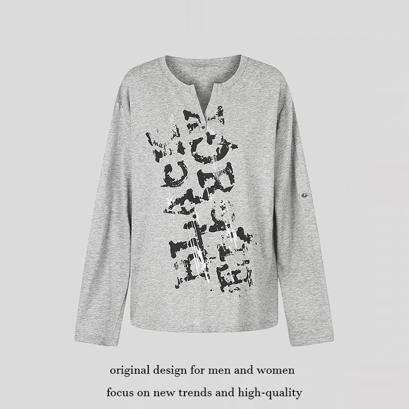 Damen Langarmshirt mit Notch-Ausschnitt und Vintage-Print Echoarchiv