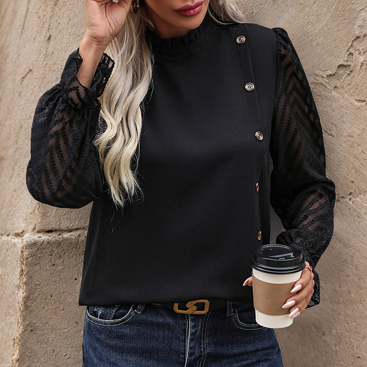 Damen Elegante Bluse mit transparenten Ärmeln und Knopfdetails Echo Archiv