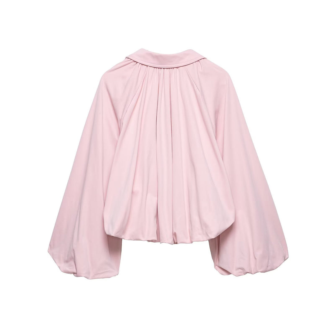 Damen Cropped-Blouson mit Ballonärmeln, Hemdkragen und elastischem Saum Echoarchiv