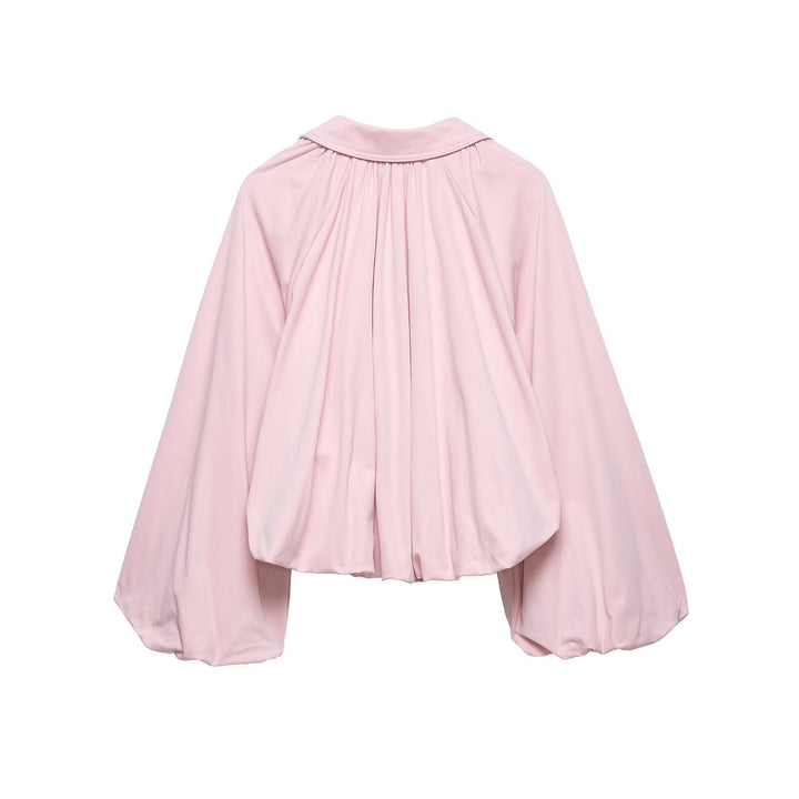 Damen Cropped-Blouson mit Ballonärmeln, Hemdkragen und elastischem Saum Echoarchiv
