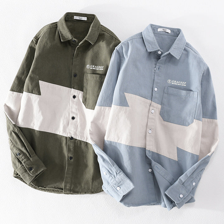 Herren Farbblock-Overshirt aus Baumwollmix mit Brusttasche und Relaxed-Fit Echoarchiv