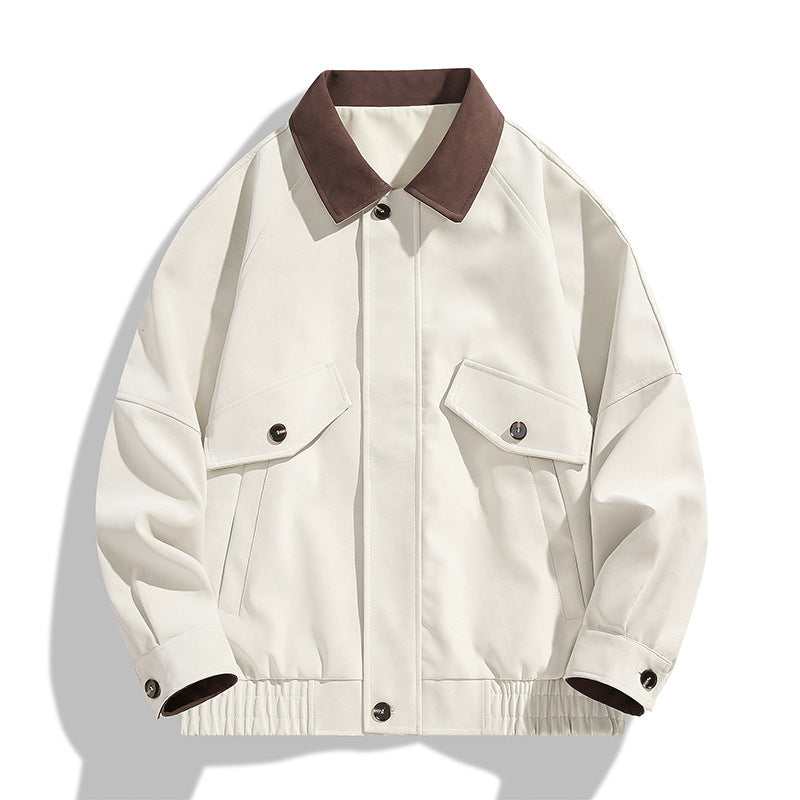Herren Boxy-Utility-Jacke im Velours-Look mit Kontrastkragen, Pattentaschen & elastischem Saum Echoarchiv