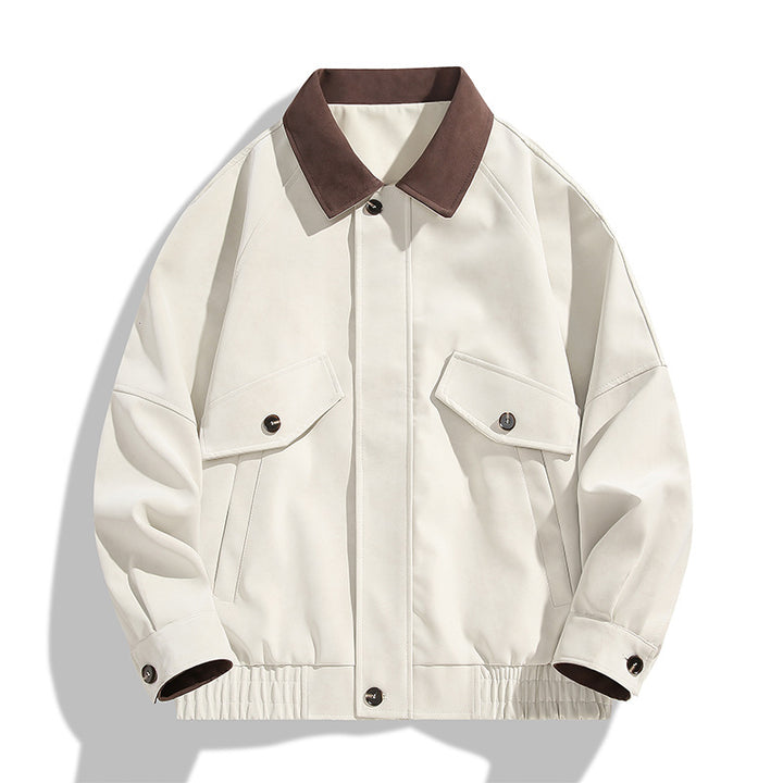 Herren Boxy-Utility-Jacke im Velours-Look mit Kontrastkragen, Pattentaschen & elastischem Saum Echoarchiv