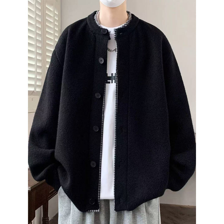 Herren Oversized Strickjacke im Bomberstil mit Rundhals und Knopfleiste Echoarchiv