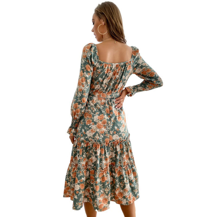 Damen Blumenkleid mit Tendervollfalten und runder Ausschnitt Echo Archiv
