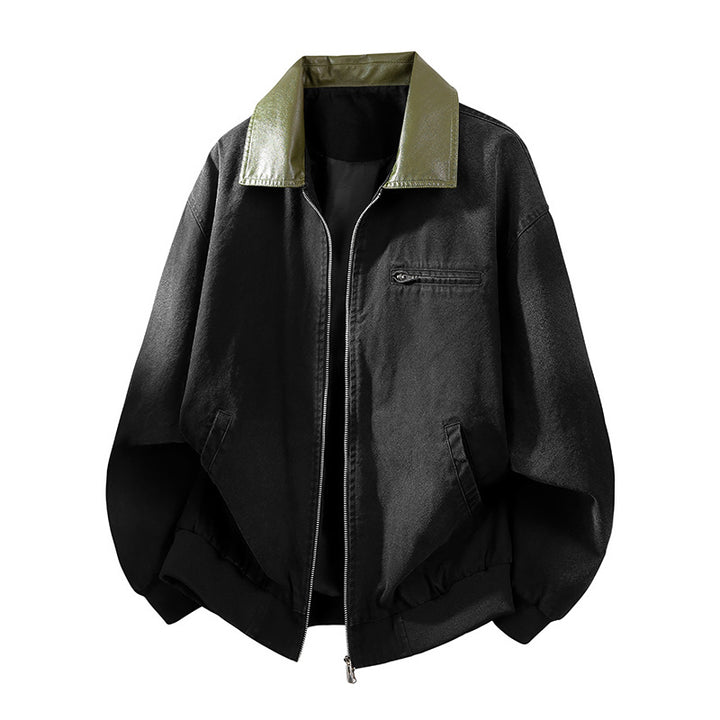 Herren Oversize-Bomberjacke mit Kontrastkragen aus Kunstleder und geripptem Saum Echo Archiv