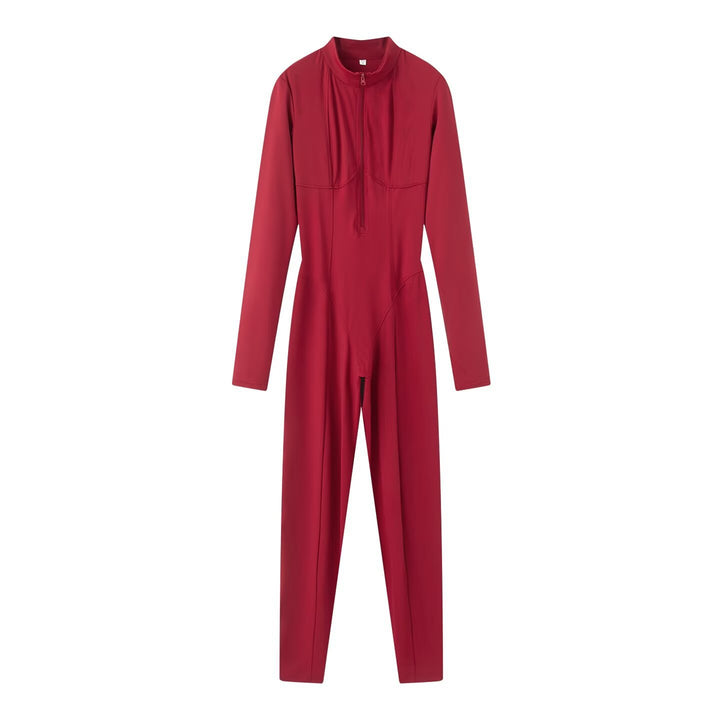Damen Slim-Fit einteiliger Catsuit mit Reißverschluss und hohem Kragen Echo Archiv