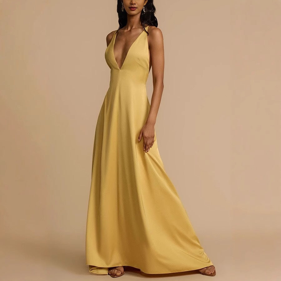 Damen Elegantes Maxikleid mit tiefem V-Ausschnitt und fließendem Schnitt Echo Archiv