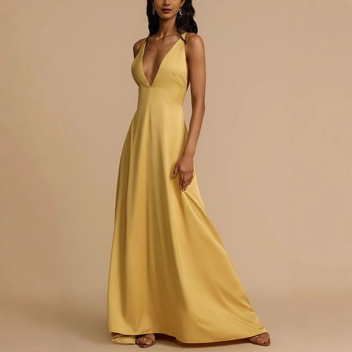 Damen Elegantes Maxikleid mit tiefem V-Ausschnitt und fließendem Schnitt Echo Archiv