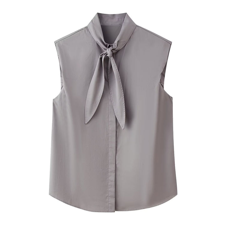 Damen Ärmellose Popeline-Bluse mit Schluppenkragen und Nadelstreifen Echoarchiv