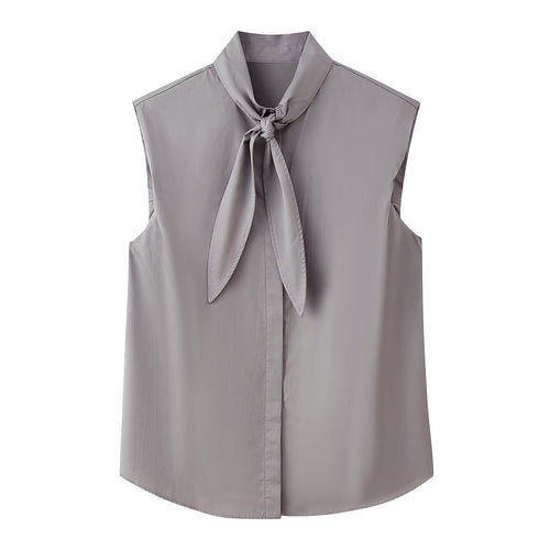 Damen Ärmellose Popeline-Bluse mit Schluppenkragen und Nadelstreifen Echoarchiv
