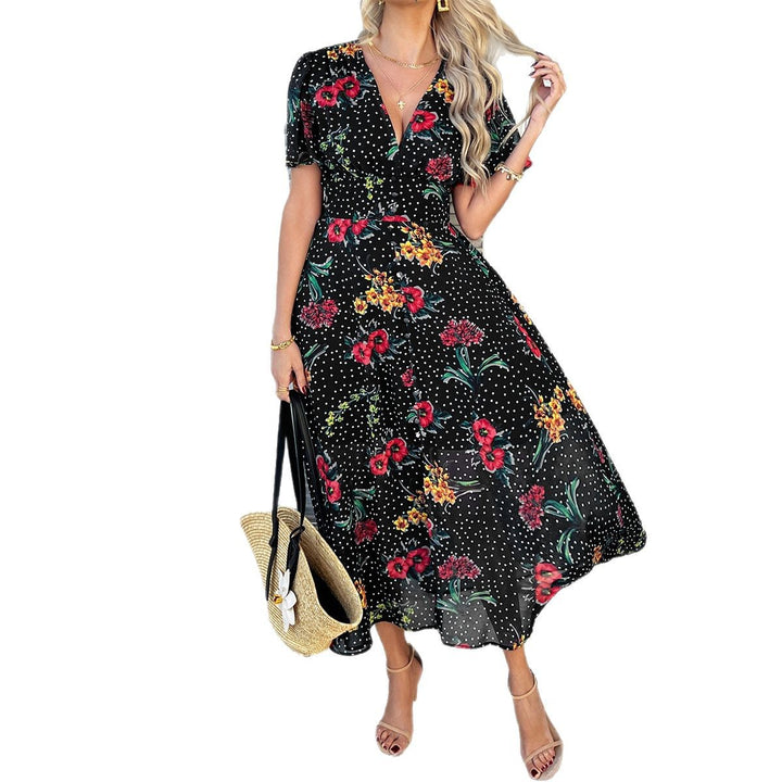 Damen Maxikleid mit floralem Muster und gepunktetem Design Echo Archiv