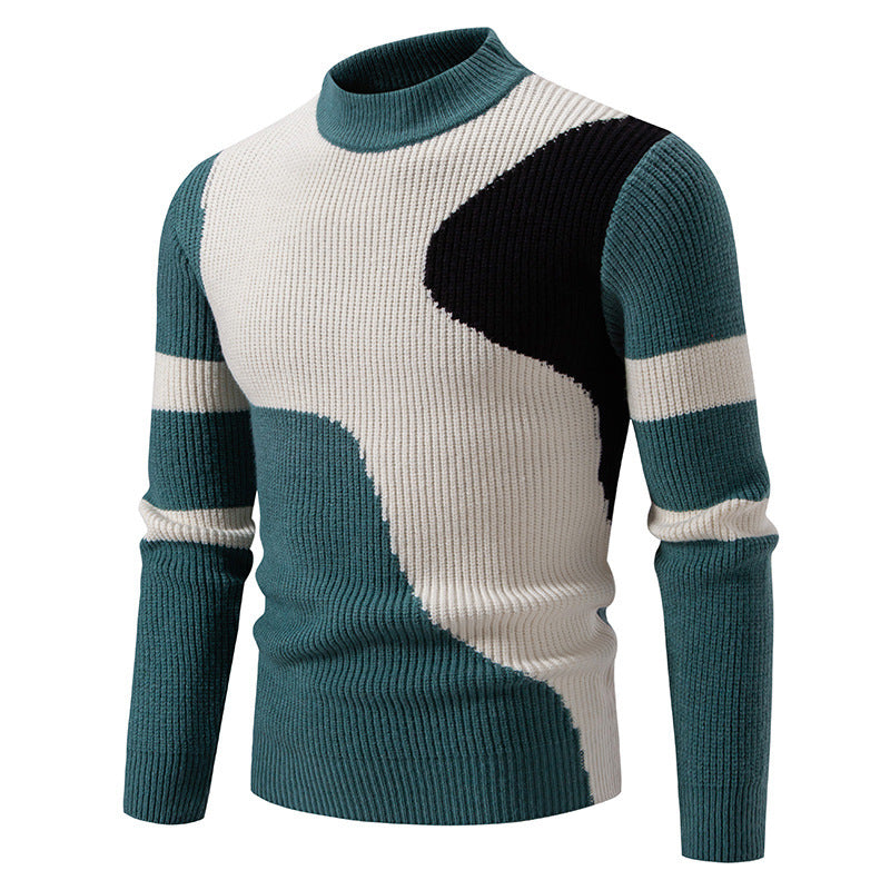 Herren nan gerippter Feinstrickpullover mit Stehkragen und kontrast-Blockdesign Echo Archiv