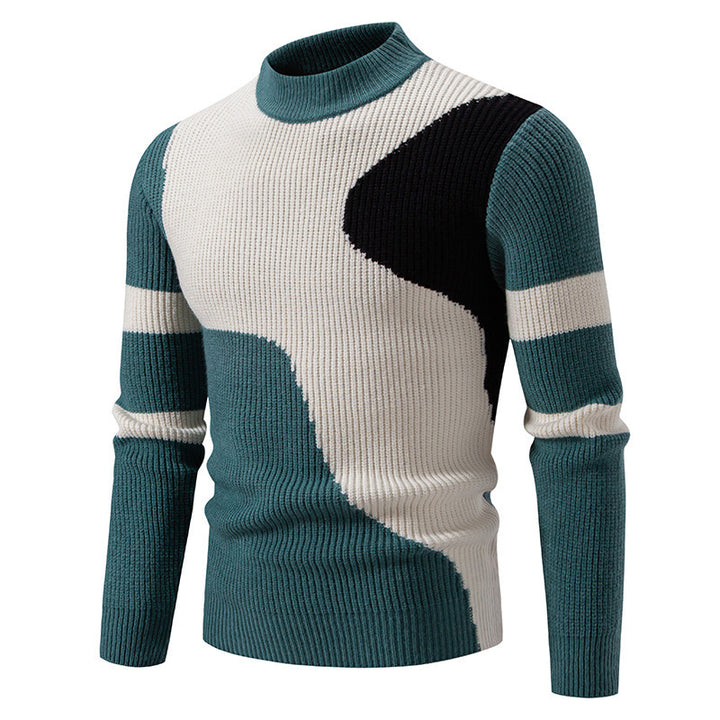 Herren nan gerippter Feinstrickpullover mit Stehkragen und kontrast-Blockdesign Echo Archiv