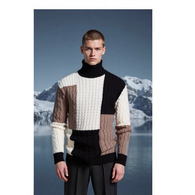 Herren modischer Strickpullover mit strukturiertem Zopfmuster und Stehkragen Echoarchiv