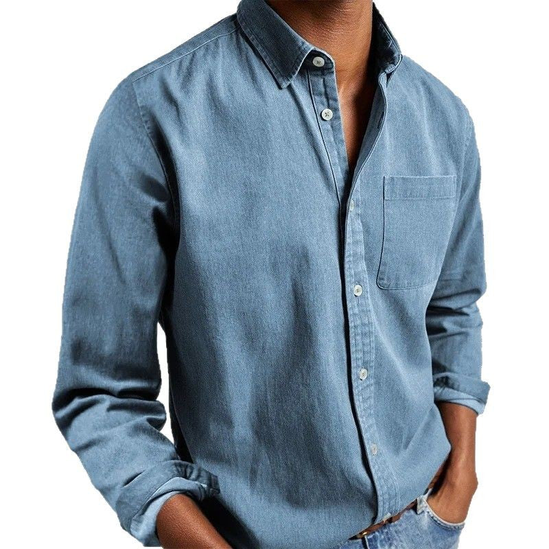 Herren nan leichter Denimhemd mit Kentkragen Brusttasche und regulärer Passform Echo Archiv