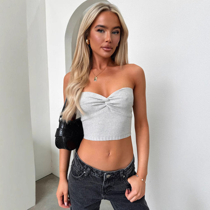 Damen Kurzarm Top mit elegantem Herz-Ausschnitt und geripptem Material Echo Archiv