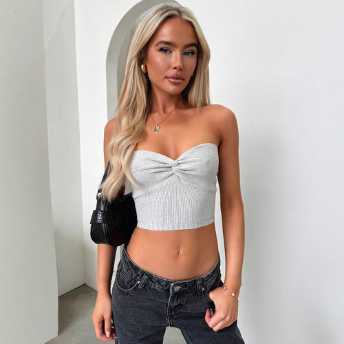 Damen Kurzarm Top mit elegantem Herz-Ausschnitt und geripptem Material Echo Archiv