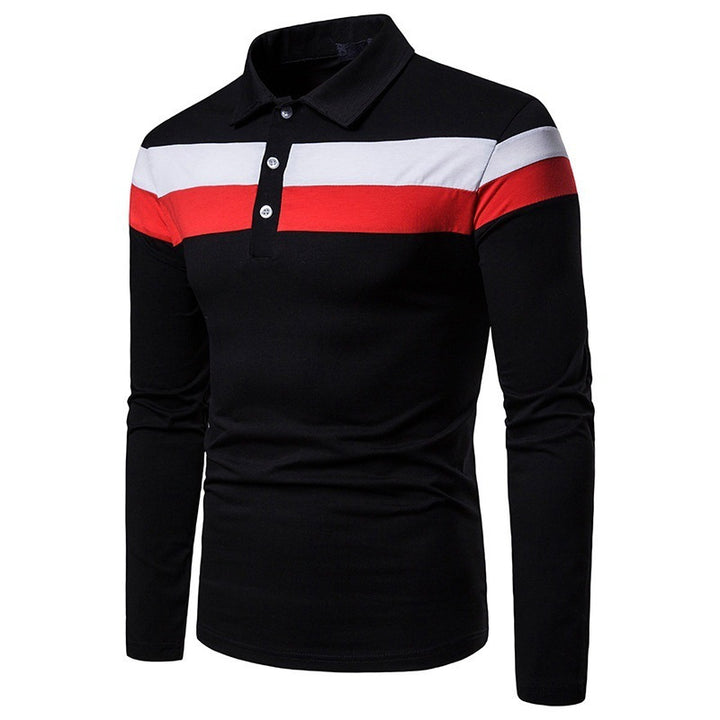 Herren Langarm Polo-Shirt mit modischem Blockstreifen-Design Echoarchiv